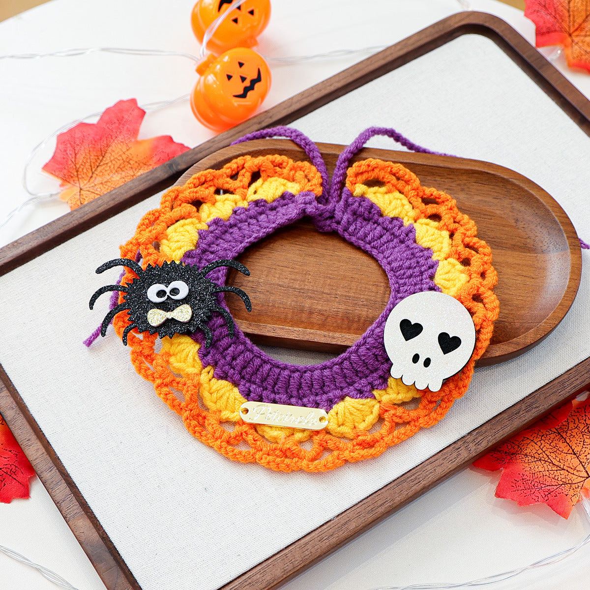 Halloween Pet Cat Dog Bandana Cute Cartoon Knit Scarf Pet Accessory Small Dog Bib