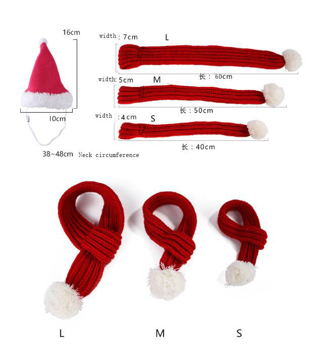 Pet Christmas Hat and Scarf Set Polar Fleece Dog Christmas Set Of 2 Pieces