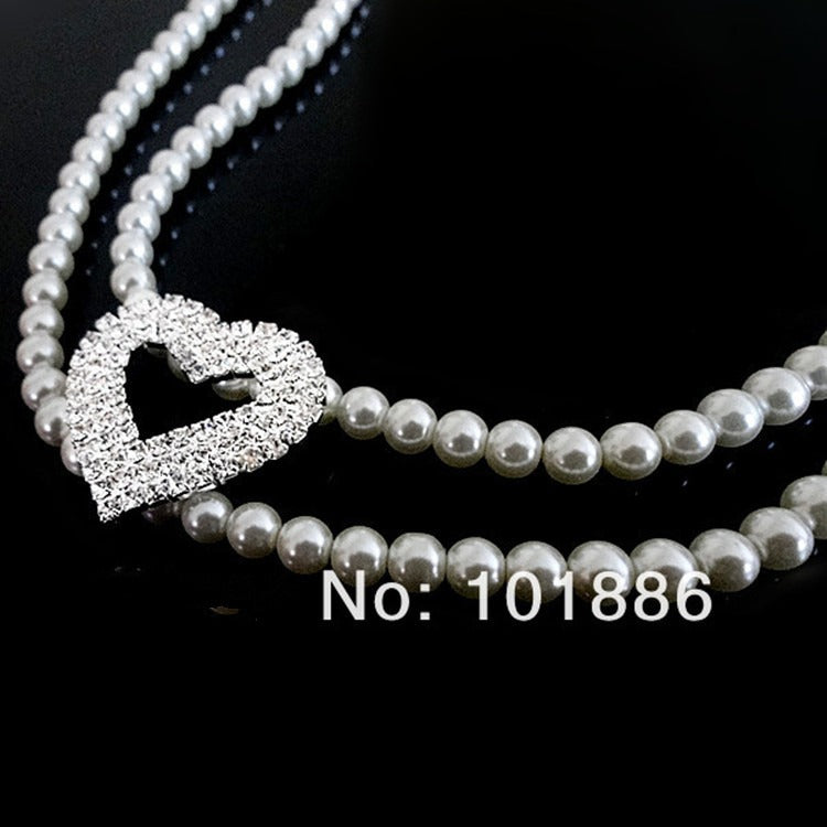 New Pet Collar Rhinestone Heart Pearl Jewelry Cat Dog Necklace