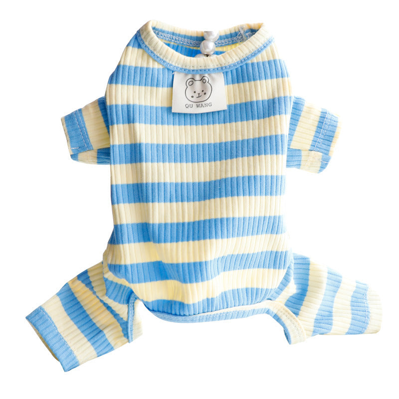Dog Clothes Spring and Summer Thin Wide Striped Four-legged Home Clothes Bottoming Shirt Small Dog Teddy Pet