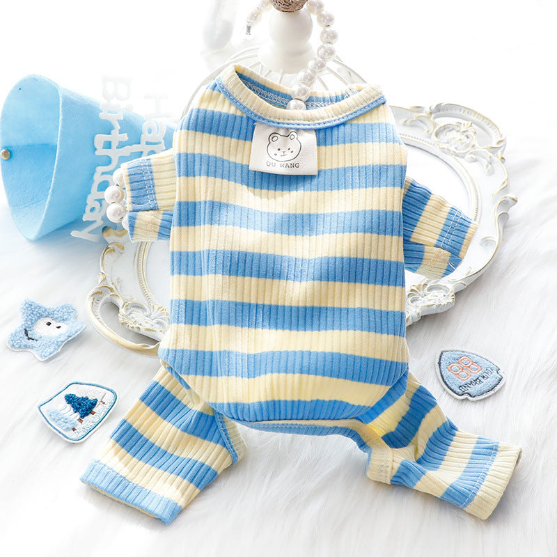 Dog Clothes Spring and Summer Thin Wide Striped Four-legged Home Clothes Bottoming Shirt Small Dog Teddy Pet