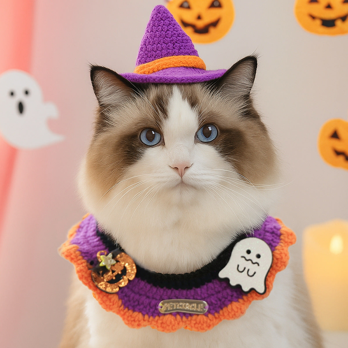 Halloween Pet Cat Dog Bandana Cute Cartoon Knit Scarf Pet Accessory Small Dog Bib
