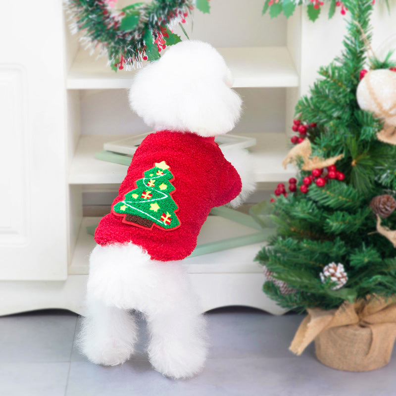 Dog Clothes Autumn/Winter Pet Clothes Teddy Small Dog Pet Clothes Winter 21 Christmas Tree Velvet Clothes