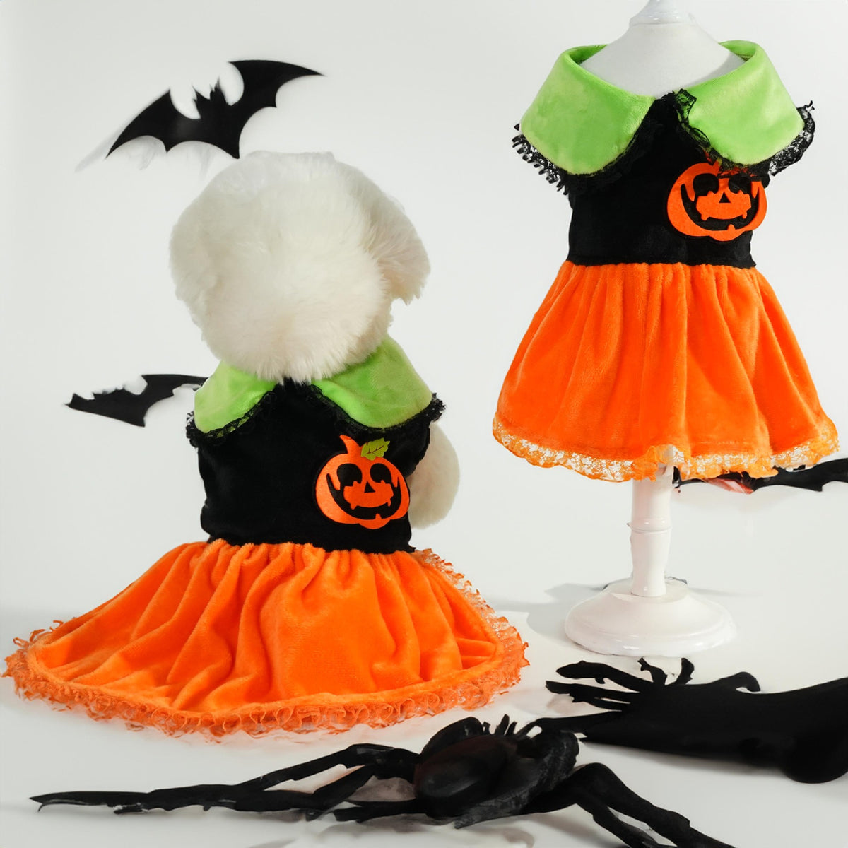 Halloween Pumpkin Collar Dress for Small and Medium DogsPet Dog Clothing