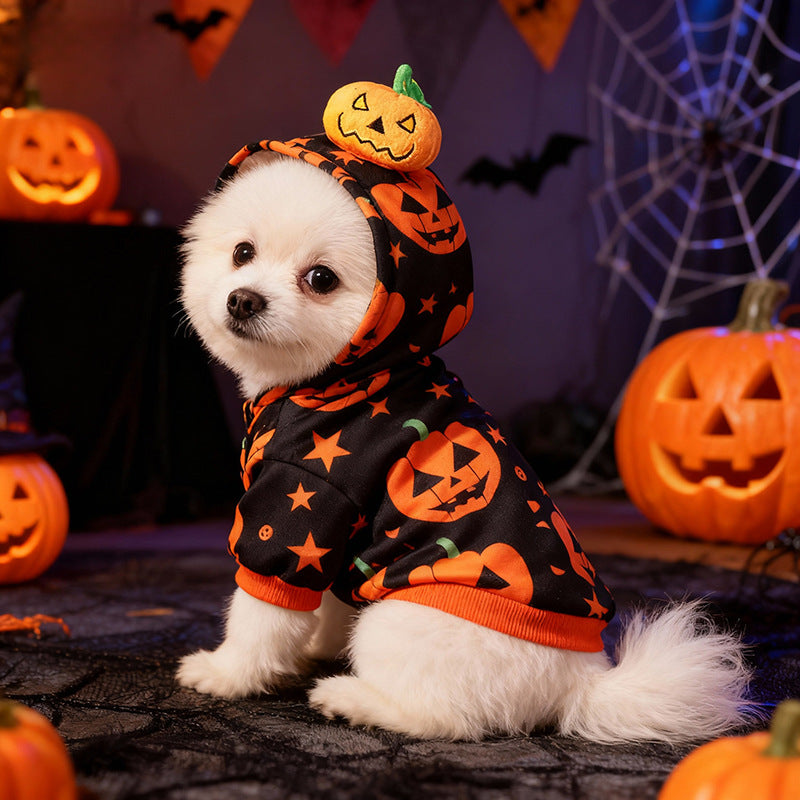 Halloween Pet Dog Clothes Cat Dog Halloween Pumpkin Two-Legged Hoodie Sweatshirt for Medium and Small Dogs Teddy Factory Direct Sale