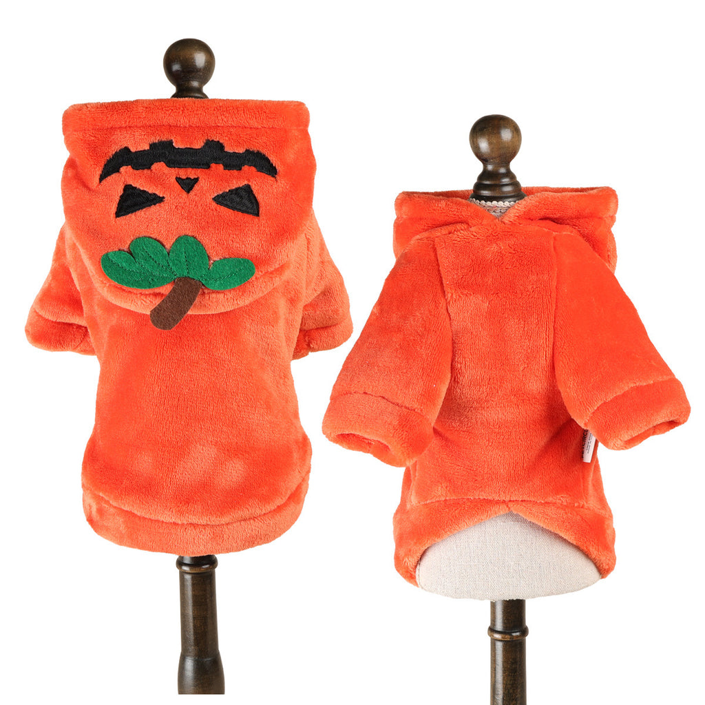 Halloween Pumpkin Pet Hoodie Costume Fleece Warm Dog Cat Hoodie with Leash Clip