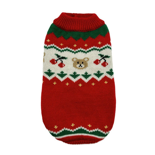 Christmas cherry pet sweater autumn and winter pet dog clothes small dog and cat warm