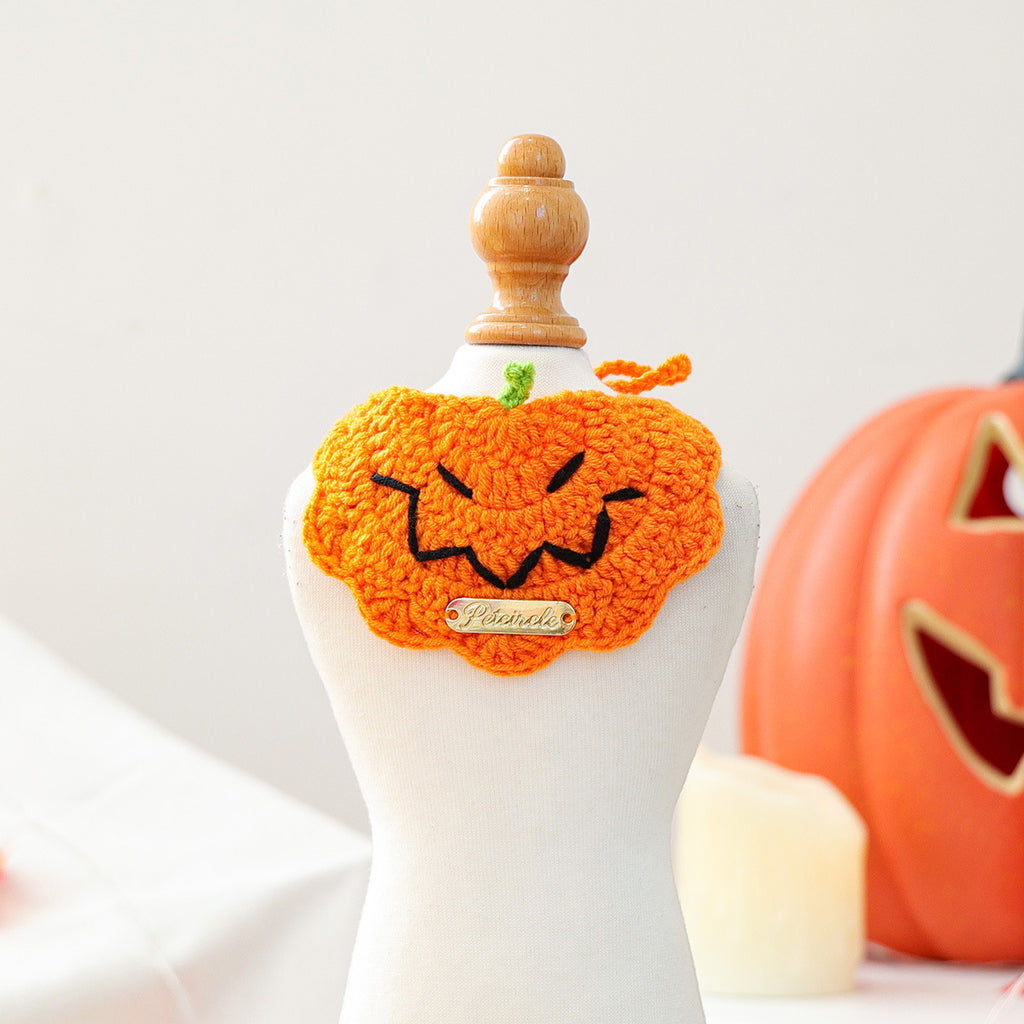 Pet Accessory Halloween Gold Label Knit Bandana Cat Dog Bib Ghost Festival Cartoon Pumpkin Tied Neckwear