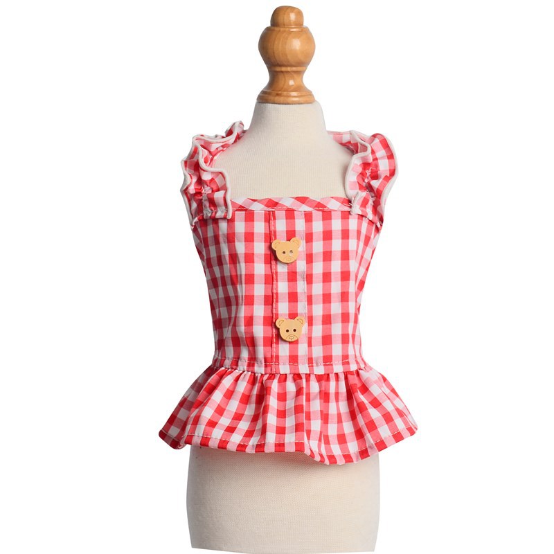 New Spring And Summer Pet Clothes Dog Even Clothes Thin Section Hooded Plaid Ins Pastoral Style Cat Two-Legged Clothes