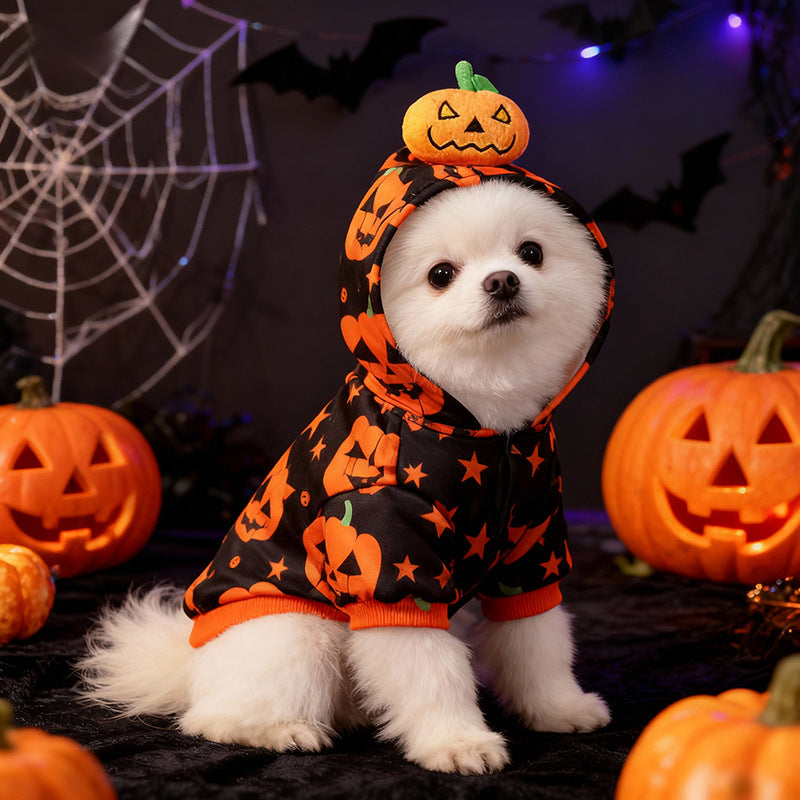 Halloween Pet Dog Clothes Cat Dog Halloween Pumpkin Two-Legged Hoodie Sweatshirt for Medium and Small Dogs Teddy Factory Direct Sale