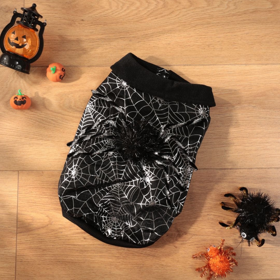 Pet Halloween Spiderweb Costume Decorative Clothing for Dogs, Black Dog Coat Outdoor Decoration