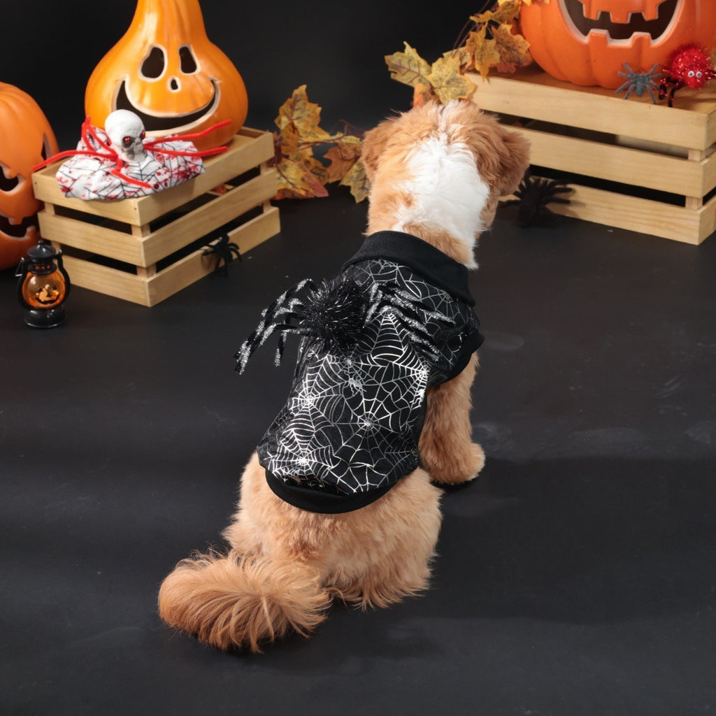 Pet Halloween Spiderweb Costume Decorative Clothing for Dogs, Black Dog Coat Outdoor Decoration