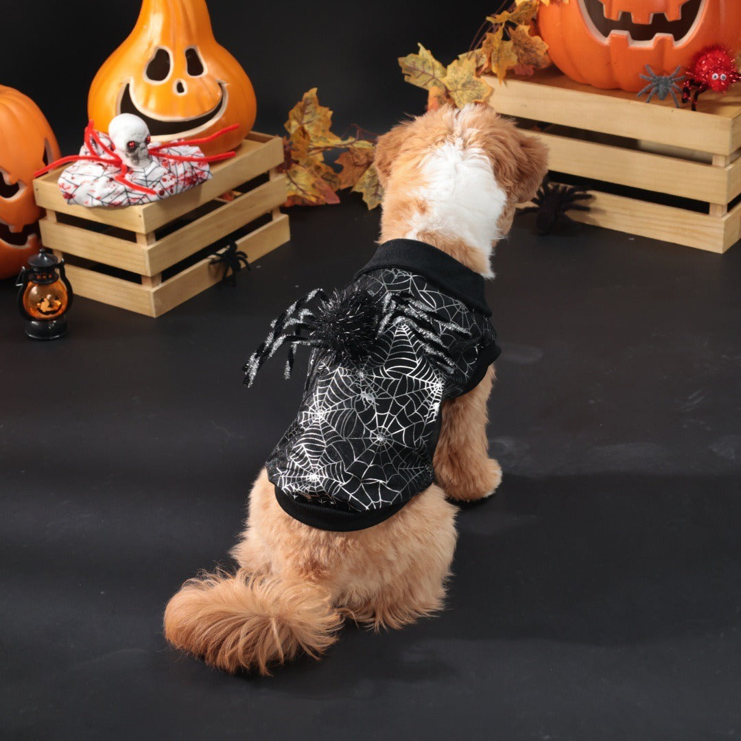 Pet Halloween Spiderweb Costume Decorative Clothing for Dogs, Black Dog Coat Outdoor Decoration