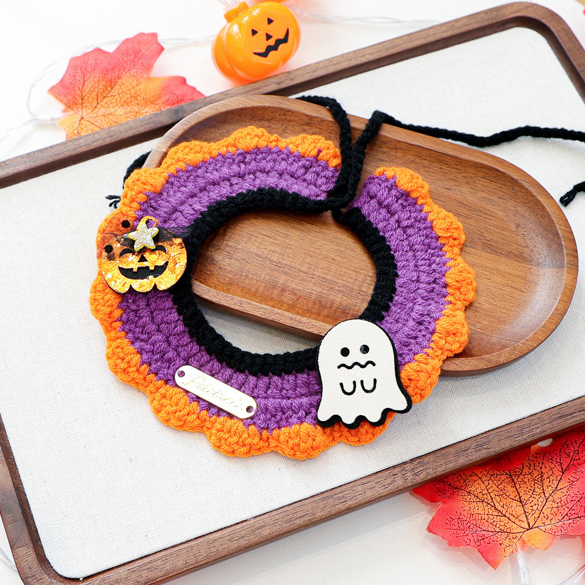 Halloween Pet Cat Dog Bandana Cute Cartoon Knit Scarf Pet Accessory Small Dog Bib