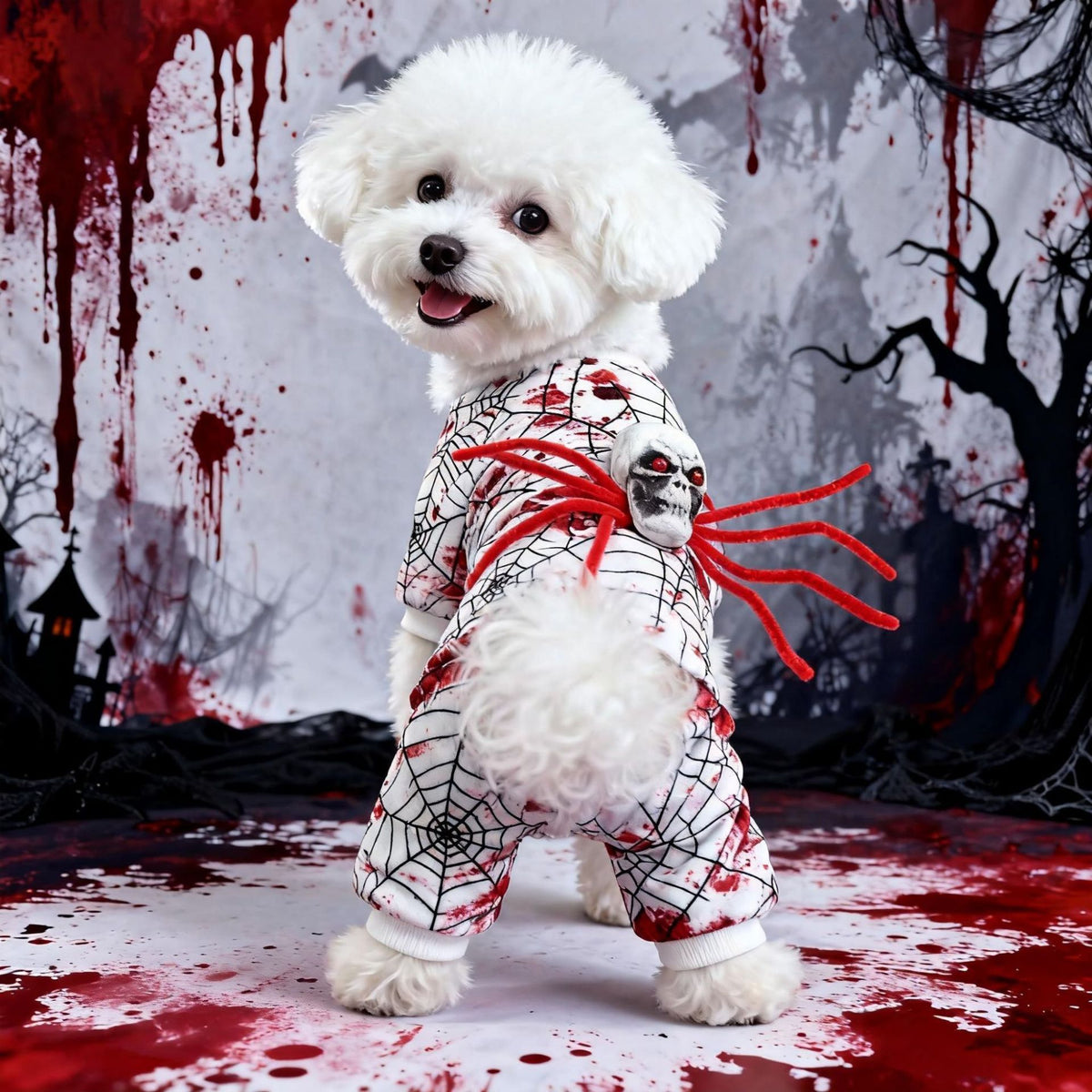 New Halloween Pet Dog Dress Four-Legged Costume Bloody Spider Design for Small Dogs Factory Direct