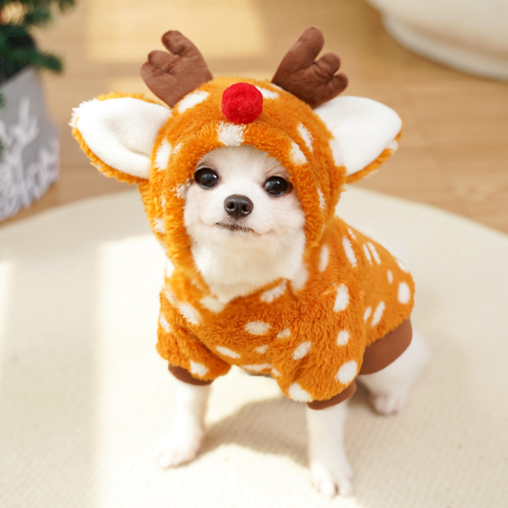 Pet Dog Cat Christmas Cat Clothes Elk Autumn and Winter Plush Medium Dog Fighting Cat Supplies Transformation Clothes