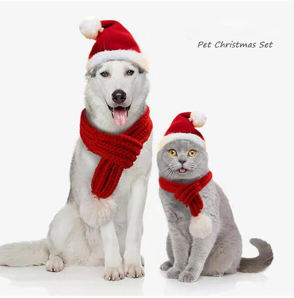 Pet Christmas Hat and Scarf Set Polar Fleece Dog Christmas Set Of 2 Pieces