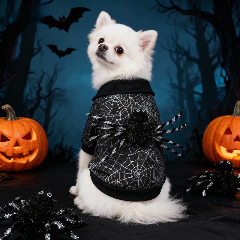 Pet Halloween Spiderweb Costume Decorative Clothing for Dogs, Black Dog Coat Outdoor Decoration