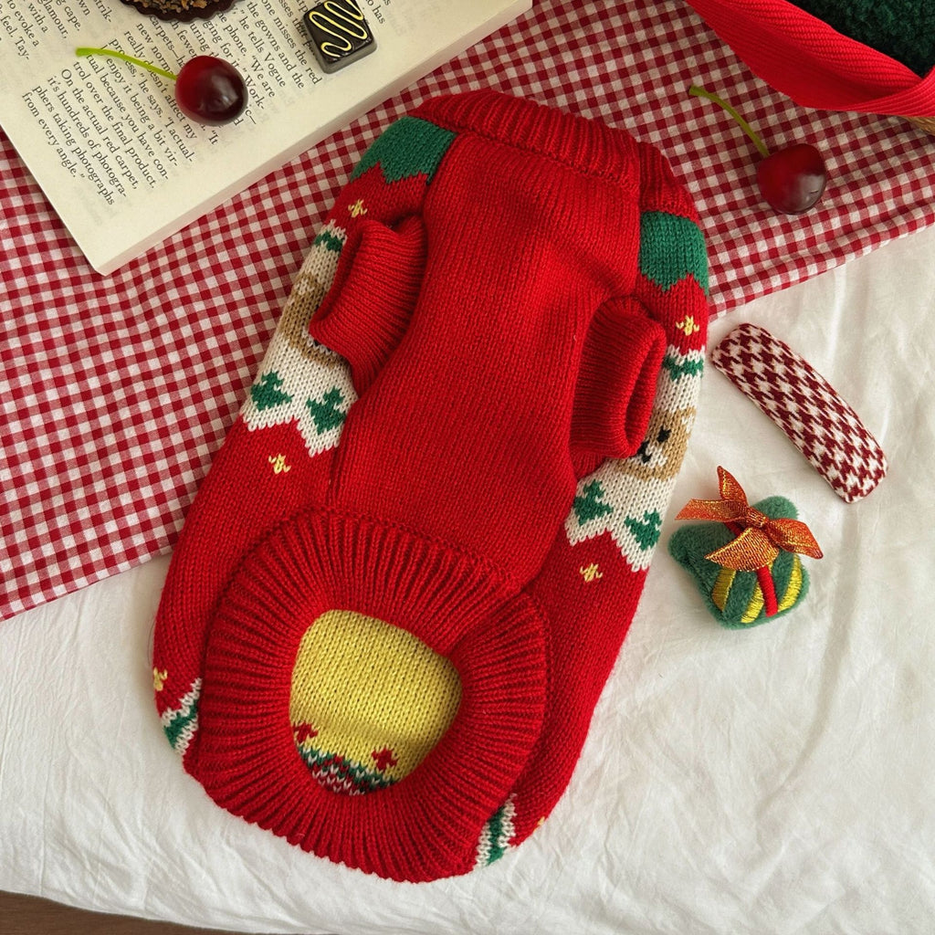 Christmas cherry pet sweater autumn and winter pet dog clothes small dog and cat warm