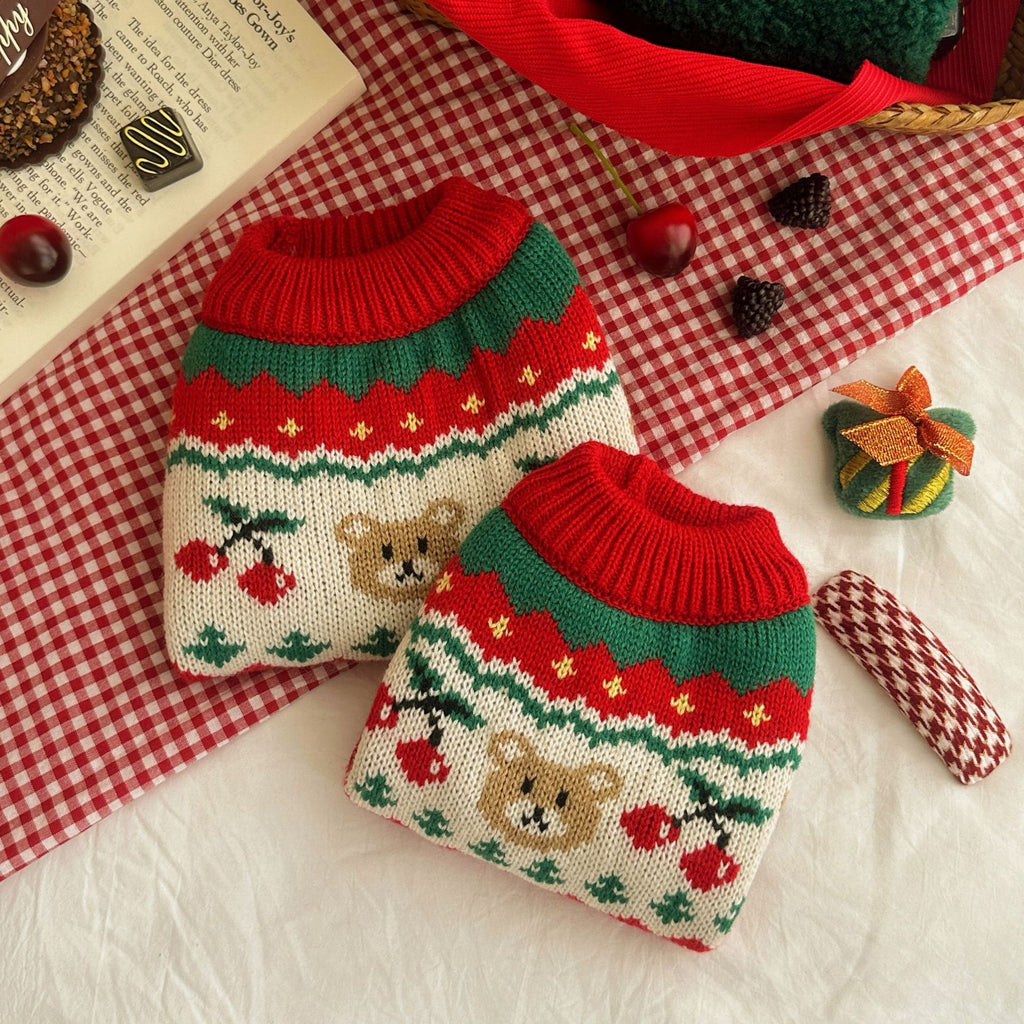 Christmas cherry pet sweater autumn and winter pet dog clothes small dog and cat warm