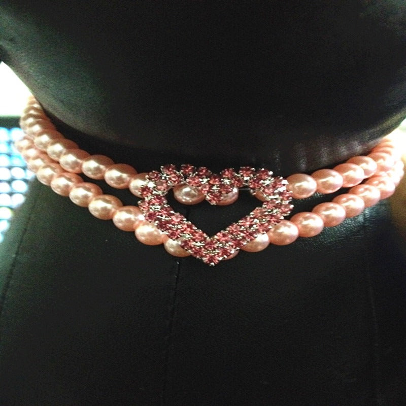 New Pet Collar Rhinestone Heart Pearl Jewelry Cat Dog Necklace