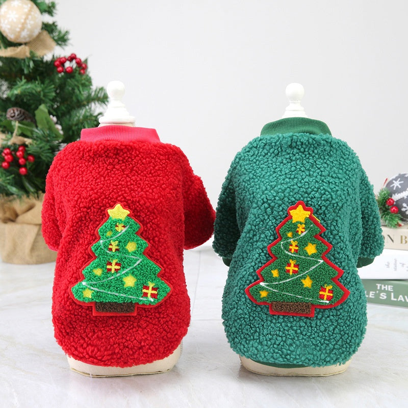 Dog Clothes Autumn/Winter Pet Clothes Teddy Small Dog Pet Clothes Winter 21 Christmas Tree Velvet Clothes