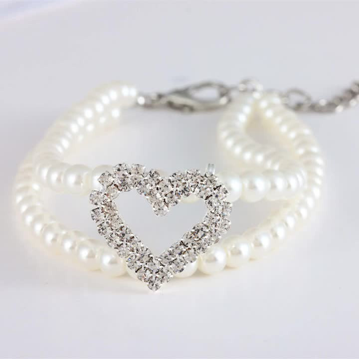 New Pet Collar Rhinestone Heart Pearl Jewelry Cat Dog Necklace