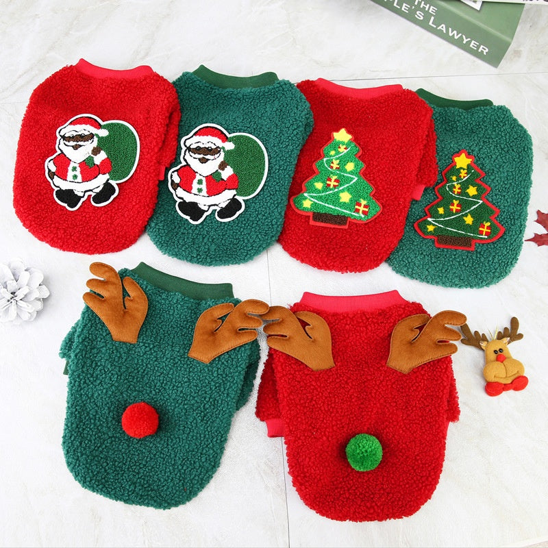Dog Clothes Autumn/Winter Pet Clothes Teddy Small Dog Pet Clothes Winter 21 Christmas Tree Velvet Clothes